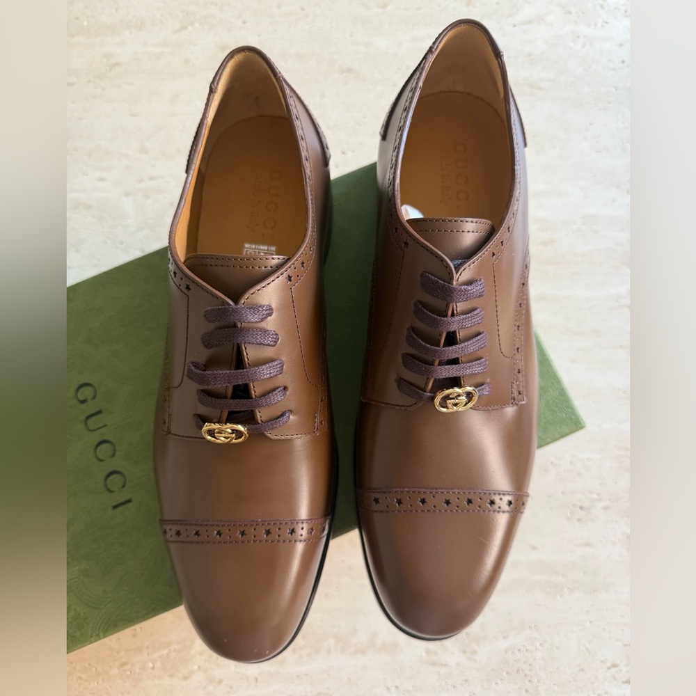 NWB GUCCI SHOES MENS ROOSTER BROGUE
BROWN LEATHER DURBY GUCCI SIZE/10 - Picture 3 of 16